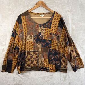 Yak & Yeti Patchwork Paisley Top Women's L/XL Poly Elastic Boho Cottagecore
